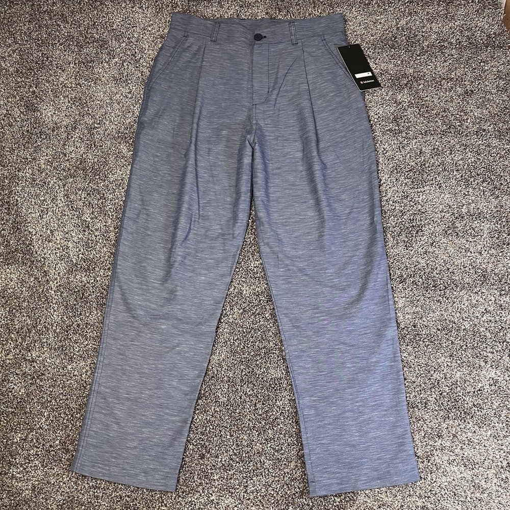 NEW Lululemon Pants Mens Size 33x31 Blue Linen Pleated Trouser Classic Fit Dress